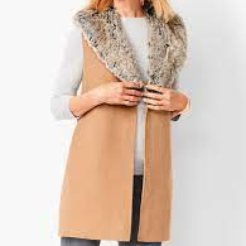 Talbots Double Faced Wool Faux Fur Vest EUC Like new